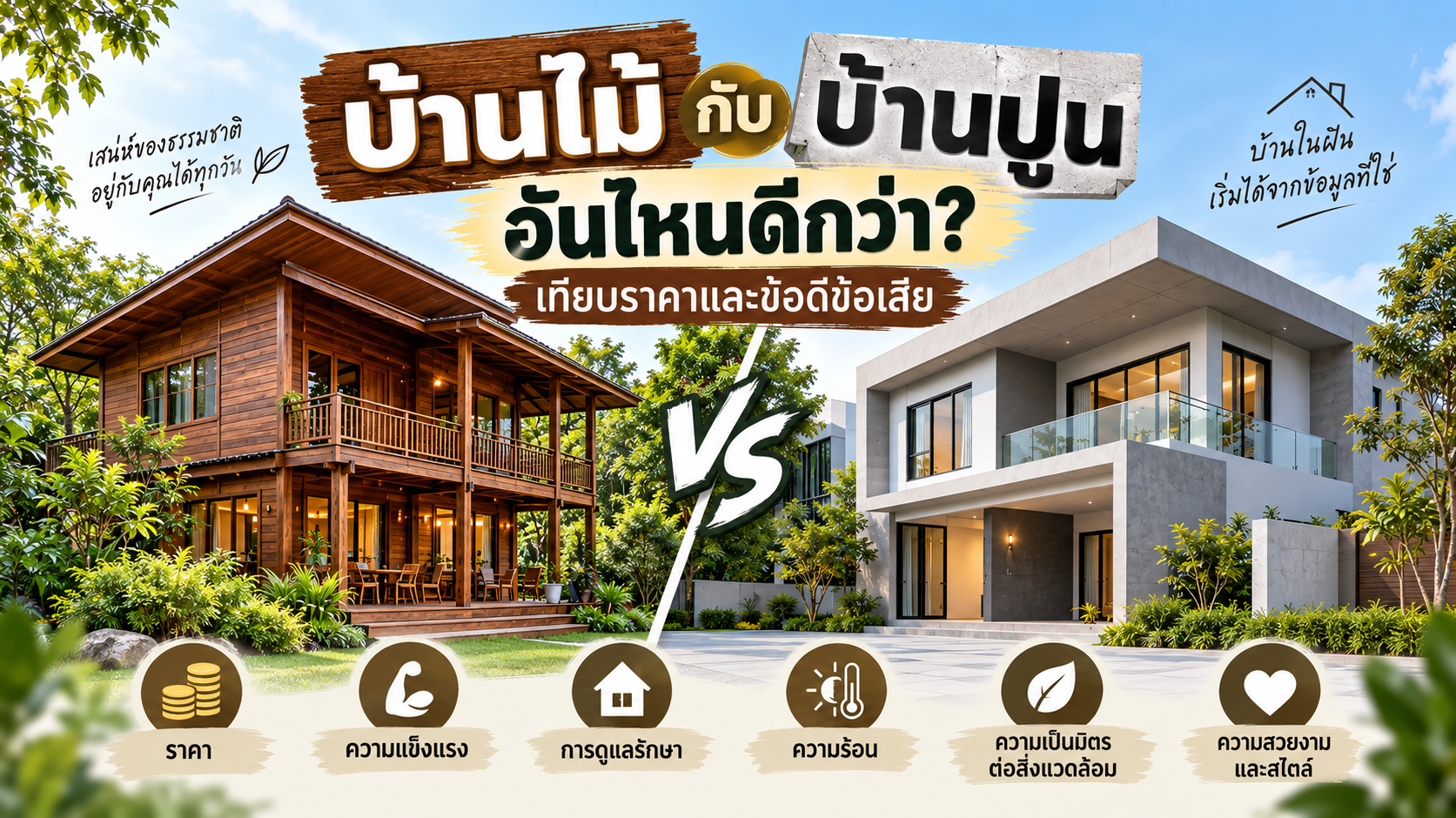 ภาพเปรียบเทียบบ้านไม้กับบ้านปูนก่อนตัดสินใจสร้างบ้าน
