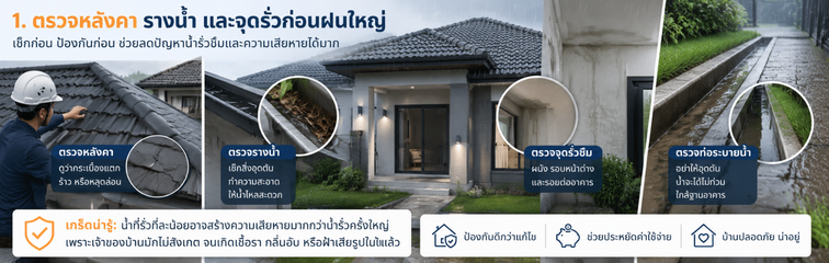 ตรวจหลังคา รางน้ำ และจุดรั่วก่อนฝนใหญ่